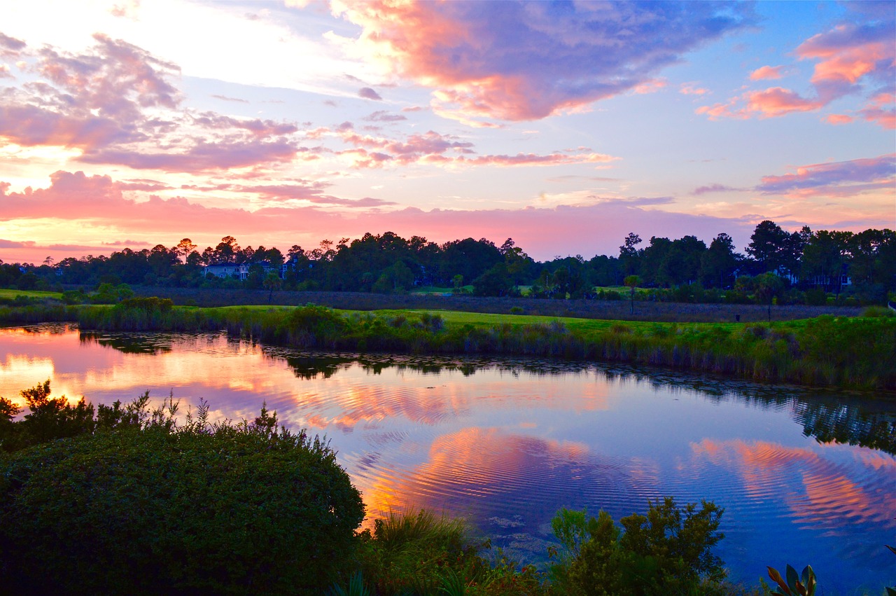 sunset over the golf course